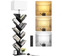 OUTONLIFE Estantería En Árbol con Luz, Estante De Esquina De 9 Niveles, con Mando A Distancia Y Temporizador, Mueble Estrecho De Madera para Libros, CDs, DVDs, Salón, Dormitorio, Oficina(Negro)