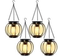 OUTONLIFE Faroles Solares de Exterior, Metal Impermeable, LED Blanco Cálido, Auto On/Off, Decorativos y Más Brillantes para Jardín, Patio o Porche, Regalo Pack 4