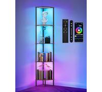 OUTONLIFE Lámpara de Pie RGB LED con Estantería de Esquina Regulable con Luz, Táctil & App & Mando a Distancia, Music-Sync, Iluminación Multicolor, Estantería de 5 Niveles para Salón, Dormitorio
