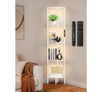 OUTONLIFE Librería Esquinera con Luz LED Integrada, 3 Tonos de Luz, Regulable por Tacto y Mando a Distancia, Lámpara de Pie Alta con 5 Niveles para Sala de Estar, Dormitorio y Oficina
