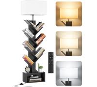 OUTONLIFE Pequeña Librería en Forma de Árbol con Luz, Estantería de 6 Niveles con Mando a Distancia y Temporizador, Estante Esquinero para Libros, CD, para Salón, Dormitorio, Oficina(Negro)