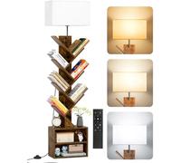 OUTONLIFE Pequeña Librería en Forma de Árbol con Luz, Estantería de 9 Niveles con Mando a Distancia y Gabinete, Estante Esquinero para Libros, CD, para Salón, Dormitorio, Oficina(Rustic Brown)