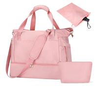 Outplea 32L Bolsa de Viaje Grand Mujer, Impermeable Bolsa Deportiva Niña con Bolsa de Aseo, Bolsas Maternidad Hospital con Compartimento para Zapatos, Bolsas de Fin de Semana para Regalo, Rosa