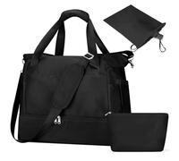 Outplea 32L Bolsa de Viaje Grand Mujer, Impermeable Bolsa Deportiva Niña con Bolsa de Aseo, Bolsas Maternidad Hospital con Compartimento para Zapatos, Bolsas de Fin de Semana para Regalo, Negro