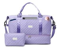 Outplea 50L Bolsa de Viaje Grand Mujer Niña, Bolsas Deporte con Compartimento para Zapatos & Bolsillo Húmedo, Bolsa Maternidad con Neceser Impermeable para Fin de Semana, Morado