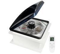 OUTPRIZE Ventilador de techo de RV con control remoto con alarma S-MOK y detector Ca-Bon, ventilador de techo súper silencioso de 12 V y 14 pulgadas con sensor de lluvia, 10 velocidades, reversible
