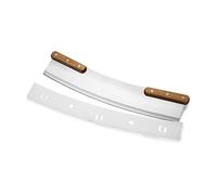Outset Acacia Wood Handled Extra-Large Pizza Rocker with Protective Case, 13-Inch Blade, Stainless Steel