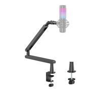 Outshine Gaming Brazo de micrófono de perfil bajo deslizante: diseño elegante, movimiento de rango completo, gestión de cables integrada, columna de elevación desmontable, soporte de abrazadera/ojal,