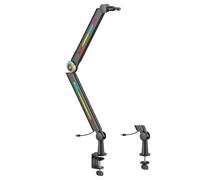 Outshine Gaming Brazo de micrófono RGB Glint - Iluminación RGB dinámica, 20 efectos, giro de 360°, gestión de cables integrada, soporte de abrazadera/ojal, posicionamiento flexible del micrófono para