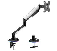 Outshine Gaming Brazo RGB de un solo monitor, asistido por resorte, ajustable para monitores de 17 a 32 pulgadas, compatible con VESA, con iluminación RGB dinámica, gestión de cables y parada de