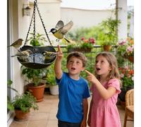 Outside Bird Bath, Bird Water Bath Plate, 3.15 inches Vintage Weather-Resistant Decorative Hanging Basin with Iron Chains, Feeder Tray for Garden Balcony Backyard, Rustproof Metal for Tree Branch