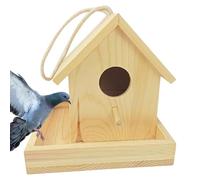 Outside Bird House For Garden, Decorative Wooden Nesting Box For Balcony, Sturdy Cottages Cage For Tree Mounting, Warm Wood Shelter For Birds with Patio and Window Hanging Design