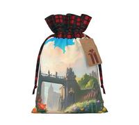 Outside the Castle Gate - Bolsas de Navidad con cordón para aperitivos, bolsas reutilizables para regalos navideños, talla S