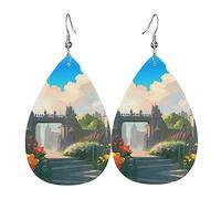 Outside the Castle Gate - Pendientes de piel con forma de lágrima para mujer, gancho chapado en plata 925, accesorios navideños