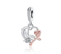 OutstandLong Dijes colgantes de flores de rosa para pulseras Pandora, para cumpleaños, día de la madre, regalos de joyería, Metal, Base
