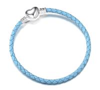 OutstandLong Pulsera de cuero de 3 mm con cierre de barril de corazón, hecha a mano, pulsera trenzada para abalorios Pandora europea, varios tamaños, 16-21 cm, 6.7 inches, Metal, Base