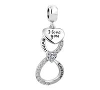OutstandLong Regalos para el día de la madre, abalorios para pulseras Pandora, diseño de corazón con texto en inglés "I love you" infinito, Metal, Base