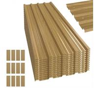 Outsunny 12x Paneles para Tejado de Acero Galvanizado, Chapas Perfiladas de Techo 7m², para Caseta de Herramientas, Cobertizo, Garaje, Exterior, 129x45cm, Madera Natural