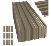 Outsunny 12x Paneles para Tejado de Acero Galvanizado, Chapas Perfiladas de Techo 7m², para Caseta de Herramientas, Cobertizo, Garaje, Exterior, 129x45cm, Marrón