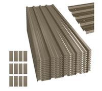 Outsunny 12x paneles para tejado de acero galvanizado, chapas perfiladas de techo 7m², para caseta de herramientas, cobertizo, garaje, exterior, 129x45cm, marrón