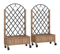 Outsunny 2 Jardineras de Madera Elevadas con Enrejado Metálico para Plantas Trepadoras y Flores 52x25x97 cm Marrón y Negro