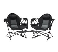 Outsunny 2 Mecedora Jardín Exterior con Reposapiés Reposacabezas Portavasos Bolsillos y Bolsa de Transporte Carga 120 kg Negro