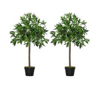 Outsunny 2 Plantas Artificiales de 90 cm de Altura Árboles de Laurel Maceta para Hogar Salón Uso en Interiores y Exteriores Verde Aosom España