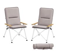Outsunny 2 Sillas de Camping Plegables de Aluminio Sillas de Jardín Portátiles con Respaldo Alto Ajustable Reposabrazos de Madera y Bolsa de Transporte para Exterior 59x67x96 cm Gris Claro