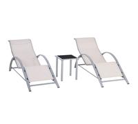 Outsunny 2 Tumbonas de Jardín 59x169x66 cm 41x41x45 cm de Vidrio Templado Reposabrazos para Patio Piscina Terraza Aire Libre Beige Aosom España