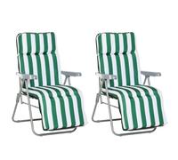 Outsunny 2 Tumbonas de Jardín de Acero con Cojín Acolchado Respaldo Ajustable y Reposapiés 60x75x66-102 cm Rayas Verde Aosom España