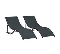 Outsunny 2 Tumbonas Plegables Marco de Aluminio 165x61x63 cm Negro | Tumbonas de Jardín en Forma de S, Texteline, para Piscina Patio Terraza