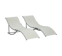 Outsunny 2 Tumbonas Plegables en Forma de S Ergonómica con Marco de Aluminio Textilene para Piscina Patio Jardín 165x61x63 cm Beige Aosom España