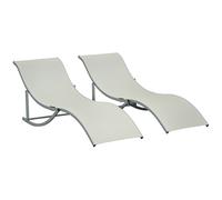 Outsunny 2 Tumbonas Plegables en Forma de S Ergonómica con Marco de Aluminio Texteline para Piscina Patio Jardín Terraza 165x61x63 cm Beige