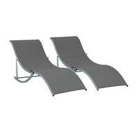 Outsunny 2 Tumbonas Plegables Marco de Aluminio 165x61x63 cm Gris Oscuro | Tumbonas de Jardín en Forma de S, Texteline, para Piscina Patio Terraza