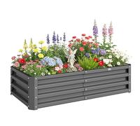 Outsunny 216L Cama de jardín elevada, 120 x 60 x 30,5 cm, Gris Claro | Caja de plantación exterior galvanizada, fondo abierto, kit de cama elevada de metal, para verduras, flores, hierbas