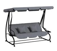 Outsunny 3 Asientos Convertible Jardín Columpio Techo Ajustable Inclinación 2 Estantes Soporte 2L x 1.2l x 1.64H m epoxi Metal Negro Poliéster Gris Oscuro