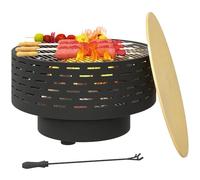 Outsunny 3-en-1 Fogón 23.8" x 15.4" Cuenco de Fuego Exterior Gris carbón | Parrilla de barbacoa de acero inoxidable, cesta de fuego efecto madera, jardín, balcón, patio, BBQ exterior, camping