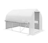 Outsunny 3 x 2(m) Walk-in Polytunnel Greenhouse, Zipped Roll Up Sidewalls, Mesh Door, 6 Mesh Windows, Tunnel Warm House Tent with PE Cover, Complimentary Plant Labels and Gloves, White