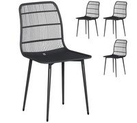 Outsunny 4 Sillas de Comedor para Exterior, Respaldo ranurado, Negro
