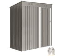 Outsunny 5x3 ft Cobertizo jardín inclinado ventilado Gris claro | Puerta con cerradura, almacén metálico de herramientas, para jardín/patio