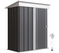 Outsunny 5x3ft Cobertizo metálico Cerradura Gris Oscuro Kit cimientos | Cobertizo metálico exterior, guantes, almacén herramientas patio, estante ajustable, techo inclinado, cerradura