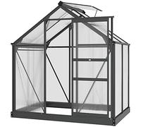 Outsunny 6 x 4ft Invernadero de Policarbonato Puerta Corredera Gris | Invernadero, Cultivar Plantas de Jardín, Ventana, Marco de Aluminio, Cimentación, Grande, Para Exterior