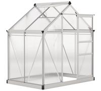 Outsunny 6 x 4ft Invernadero policarbonato con Puerta corredera Plateado | Invernadero, Casa de cultivo de plantas de jardín, Ventana, Marco de aluminio, Cimentación, Grande, Para exterior
