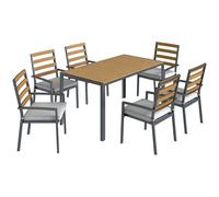 Outsunny 7 pzas. conjunto de muebles de jardín, juego con 1 mesa de comedor, 6 sillas, cojines, para terraza, madera natural