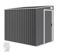 Outsunny 7x5FT Cobertizo metálico cimientos 2 ventilaciones Gris Oscuro | 2 estantes ajustables y ganchos, acero galvanizado impermeable, cobertizo apoyado, puertas correderas, techo inclinado