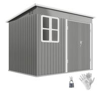 Outsunny 8.5x6ft Cobertizo Metálico Kit Cimentación Ventana Gris Claro | Cobertizo de Jardín de Acero Galvanizado, Puertas Anchas Bloqueables, Rejillas de Ventilación, Patio Exterior