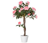 Outsunny 90cm Árbol de rosas artificial con tronco retorcido Rosa | Planta falsa decorativa, 350 hojas de seda, 21 flores, resistente UV, exterior/interior, jardín, porche.