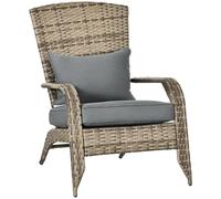 Outsunny Adironrack Silla de jardín con reposabrazos y Cojines, Silla de ratán y Acero para Interior y Exterior, 64x80x90 cm, Mezcla de marrón y Gris Oscuro