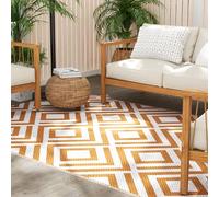Outsunny Alfombra de Exterior 182x274 cm Alfombra Reversible con Patrón Geométrico de Rombos Impermeable para Terraza Balcón Patio Camping Playa Rojo y Blanco