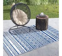 Outsunny Alfombra de Exterior 182x274 cm Alfombra Reversible con Patrón Geométrico Impermeable para Terraza Balcón Patio Camping Playa Azul Oscuro y Blanco